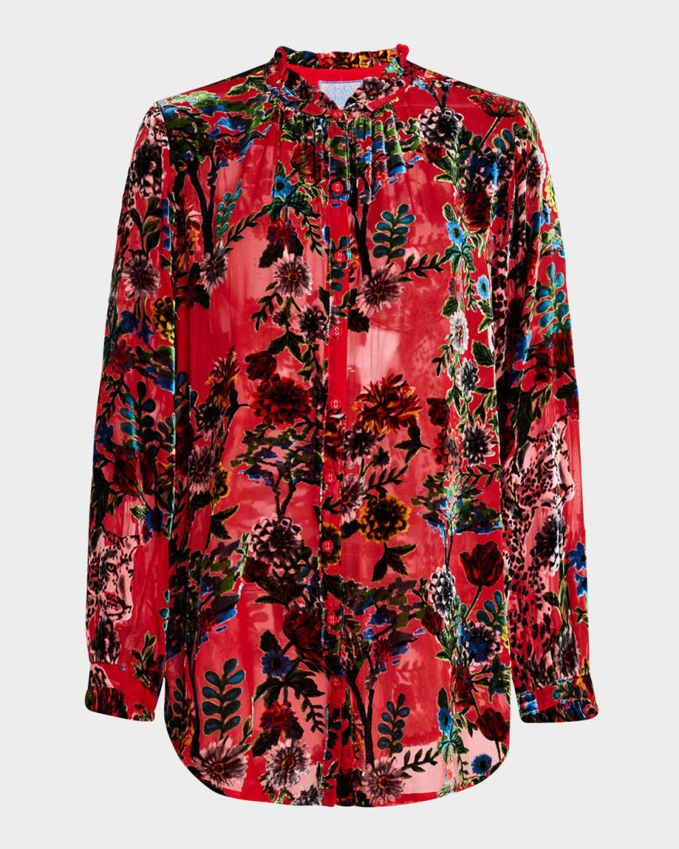Yoella Floral Burnout Button-Down Tunic